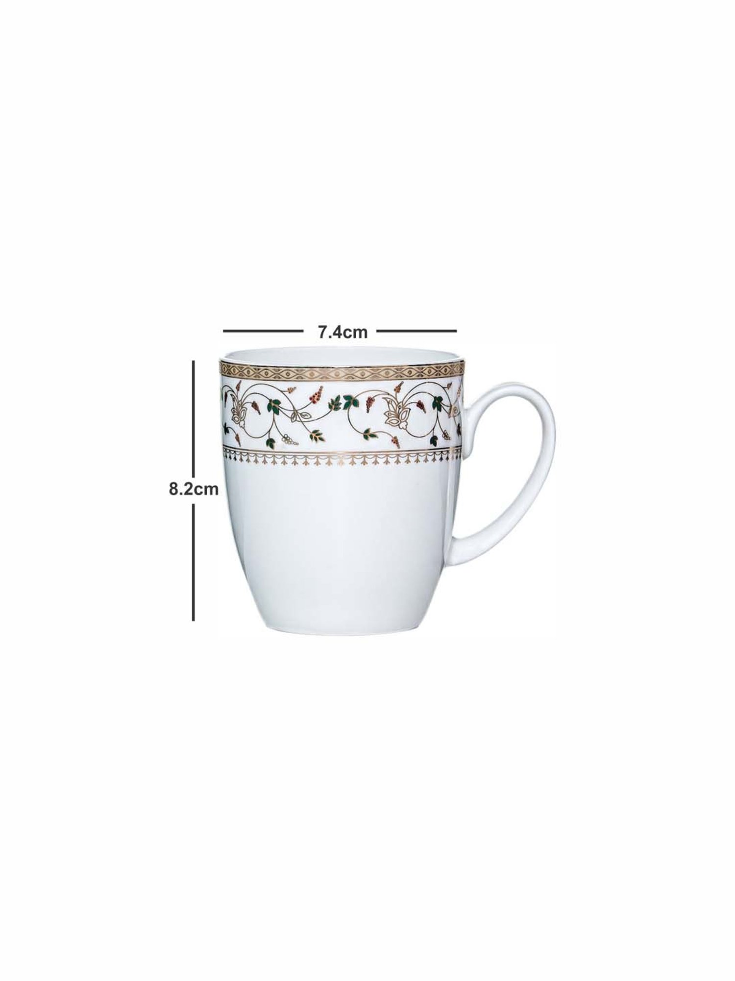SONAKI White & Gold Bone China Tea Coffee Mug With Gold Printing - Set of 6