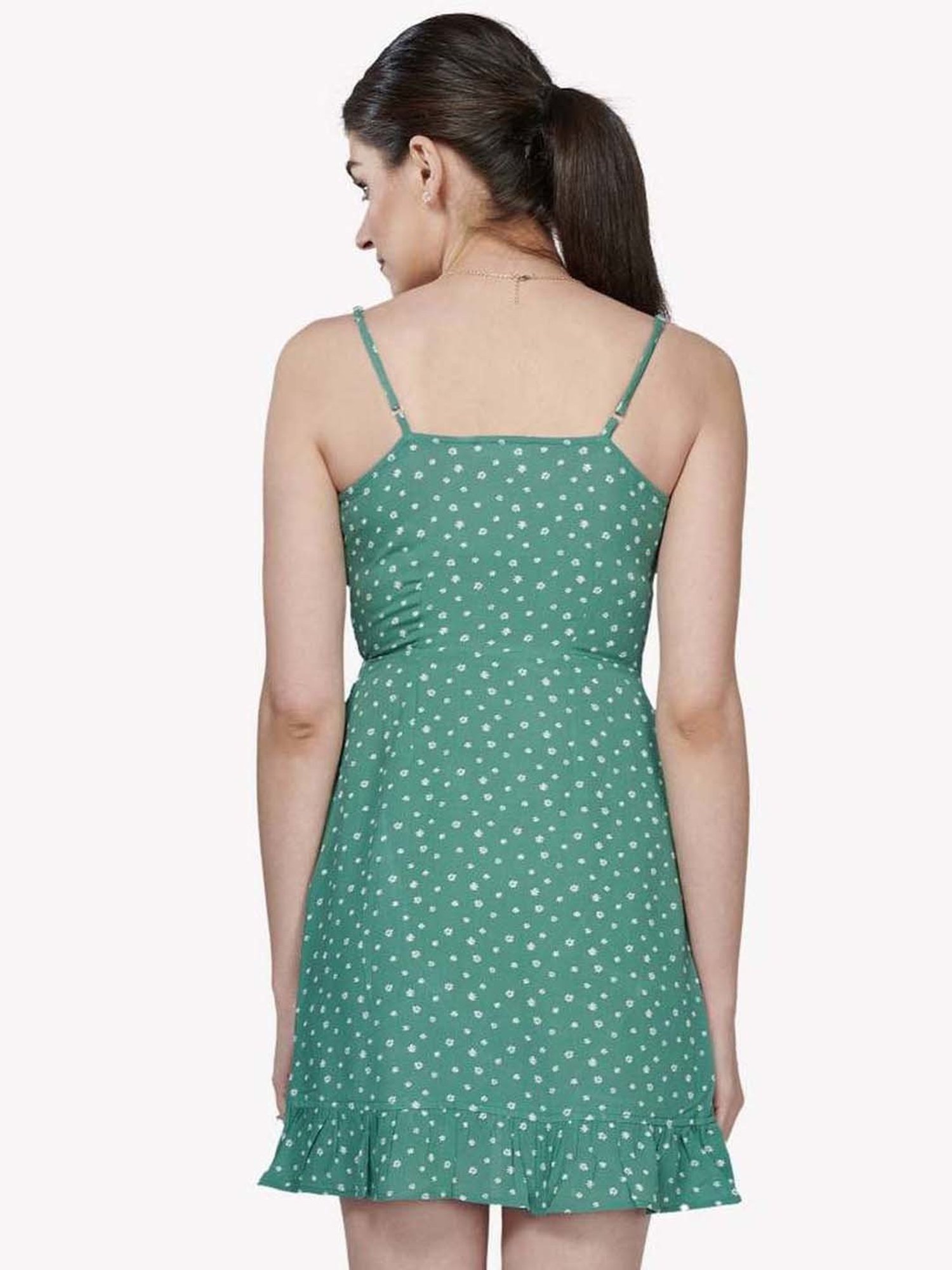 VASTRADO Green Floral Print A-Line Wrap Dress