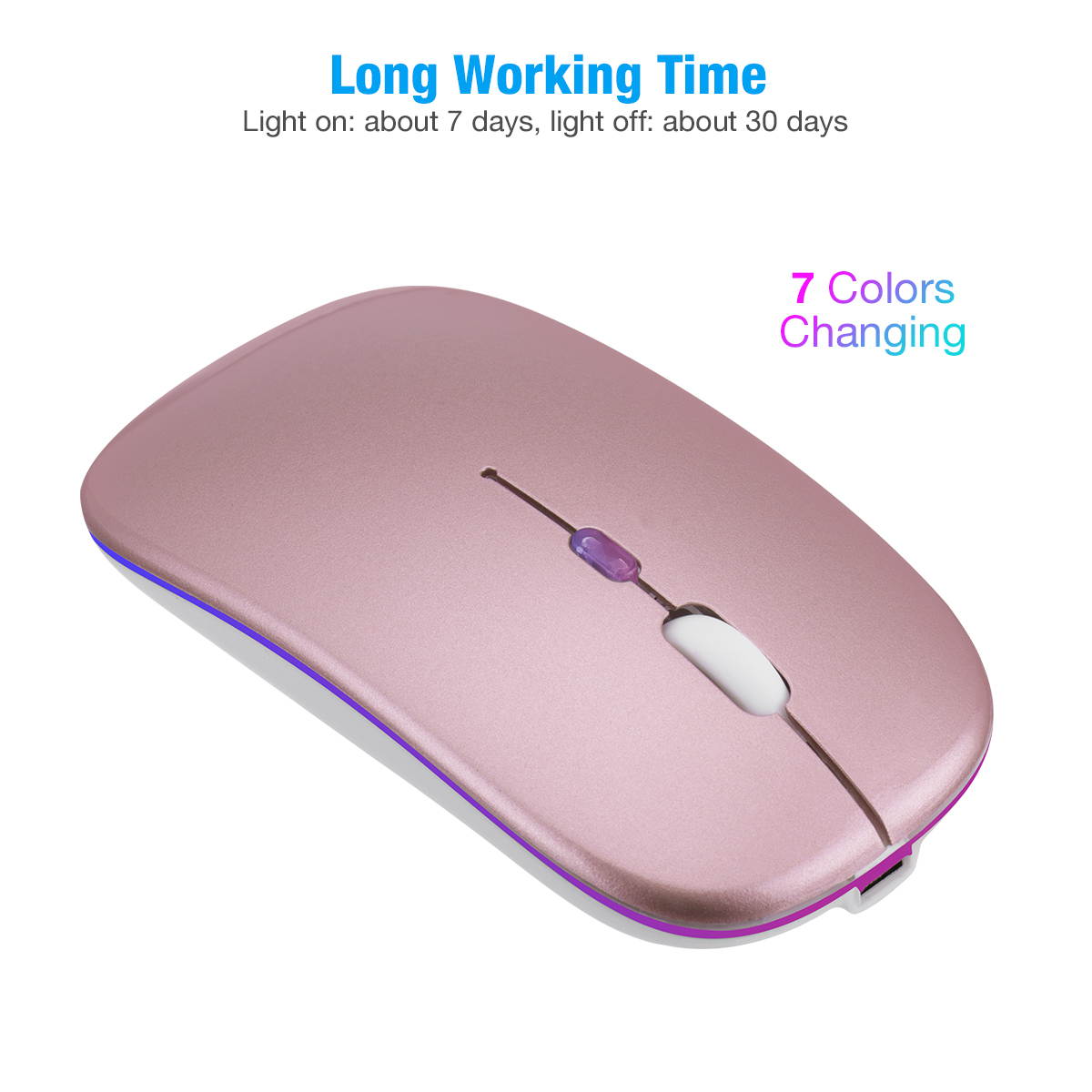 2.4GHz RGB Rechargeable Wireless Mouse Silent USB Mice for Computer PC Laptop US,Rose Gold