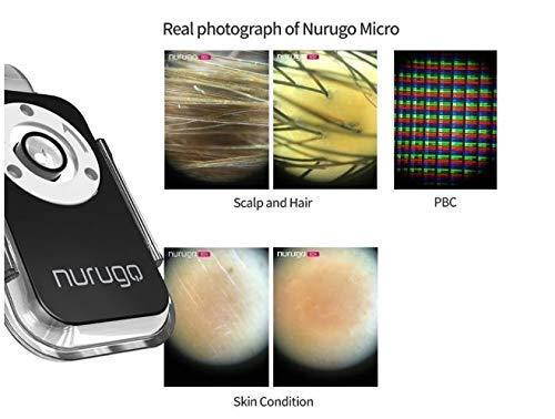 Nurugo Micro Smartphone Microscope 400X Magnification Including Brackets for iPhone - Share Media with The Nurugo Application(Android & iOS) (Silver)