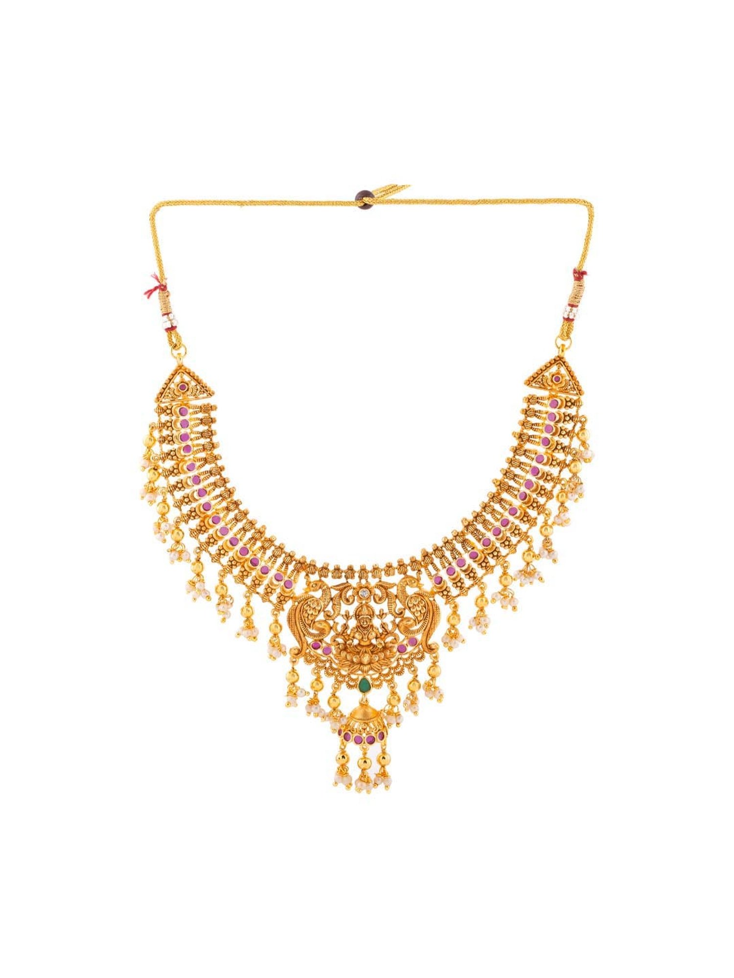 Estele Gold-Plated Divine Lakshmi Ji Bridal Necklace Set with color stones & Pearls
