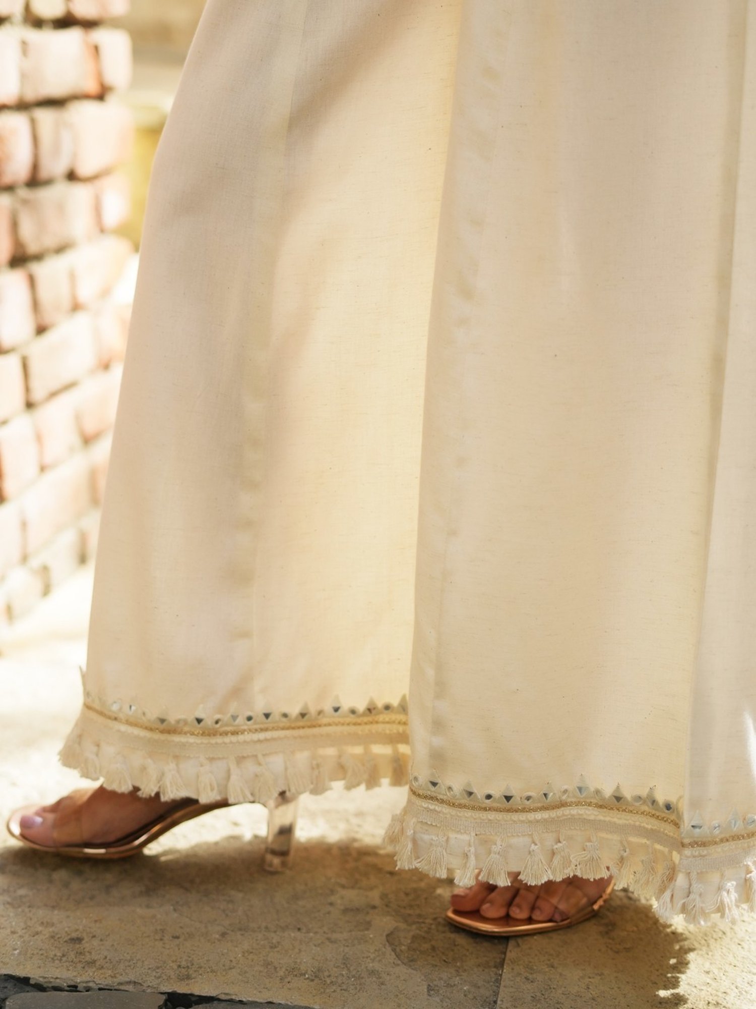 Rain and Rainbow Off White Cotton Palazzos