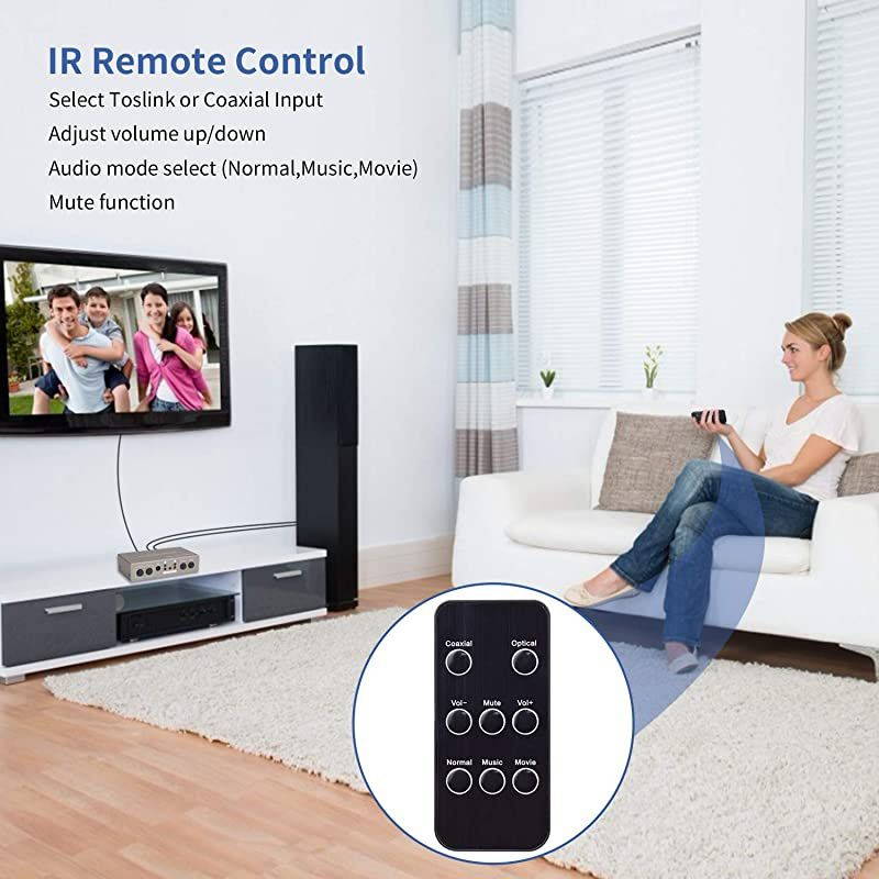 DigitalAnalog Audio Converter with Remote Volume Adjustment Toslink SPDIF Optical or Coaxial to Stereo RL and 35mm Jack Multiple Music ModesSupport Dual Output Ports Simultaneously