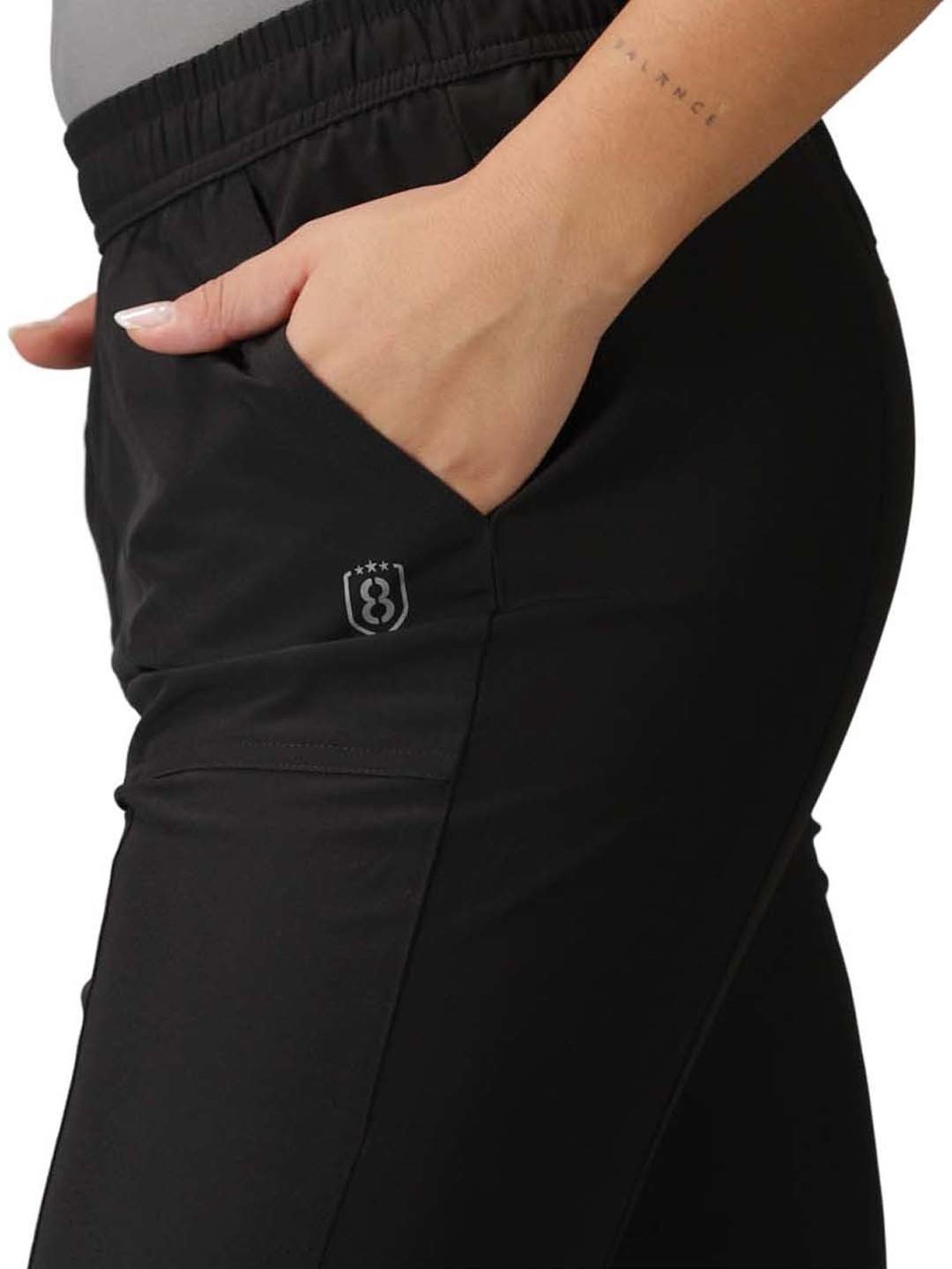 Domin8 Women Solid Running Black Track Pants With Elasticated Waist & Pockets