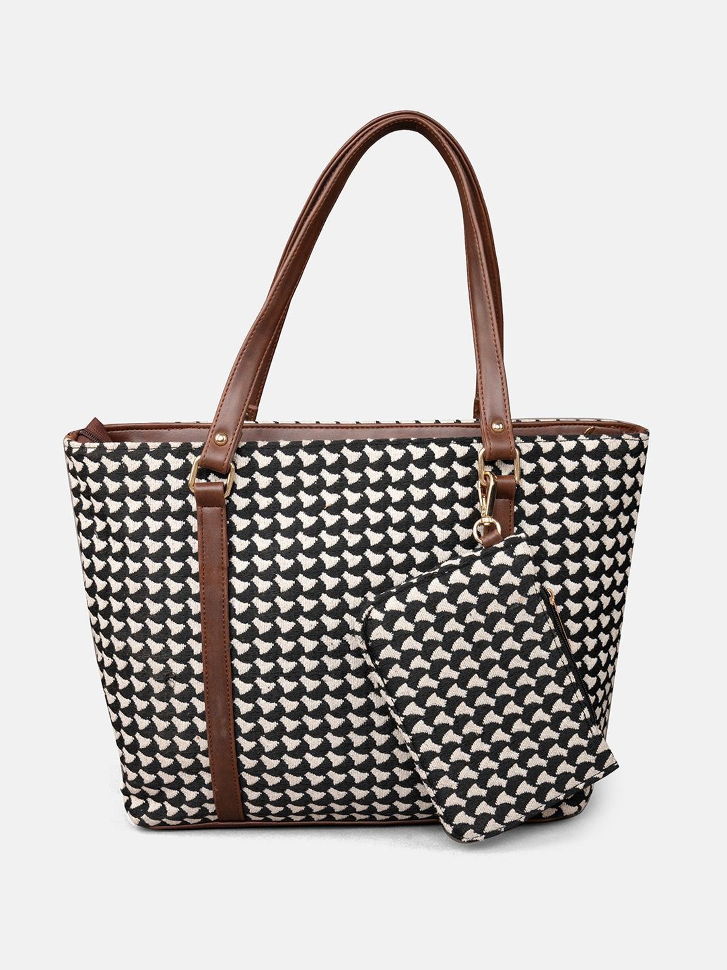 Gaurapakhi Black & White Printed Large Tote Bag
