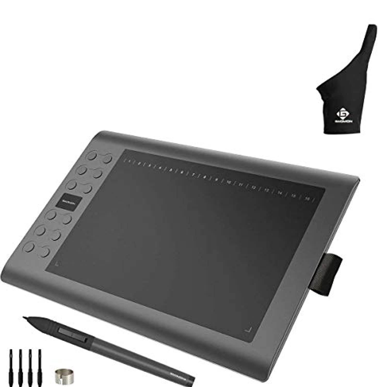 GAOMON M106K Pen Tablet  and  1 Finger Glove- 10 x 6 Inches Painting Digital Graphics Pen Tablet with 12 Express Keys and 16 Softkeys for Digital Art  and  Online Teaching