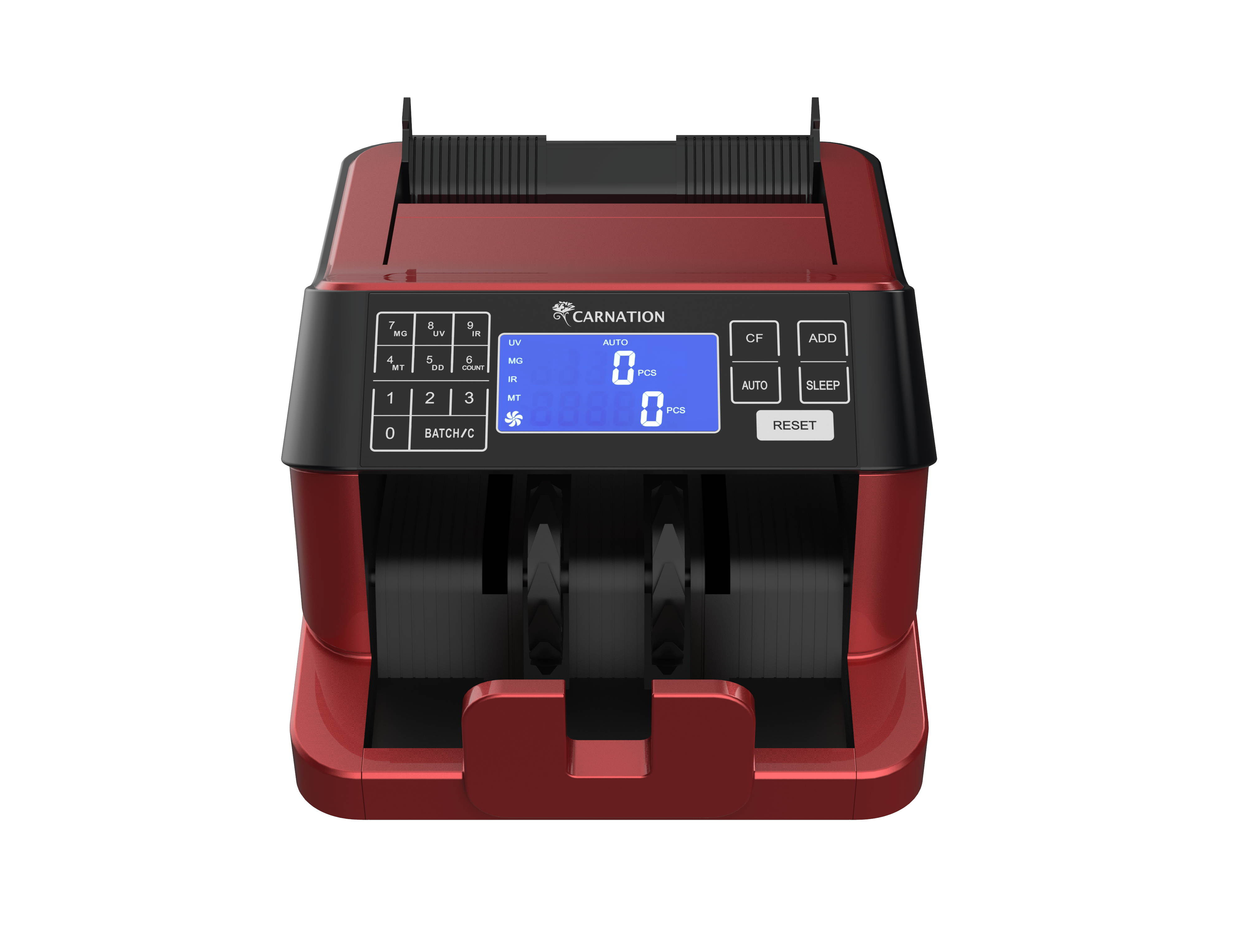 Carnation Money Counter with Counterfeit Bill Detector | Infrared, Magnetic, Metallic Thread, Size, and UV Detection for US Bills, Canadian Dollar, and Mexican Peso (154 char.)