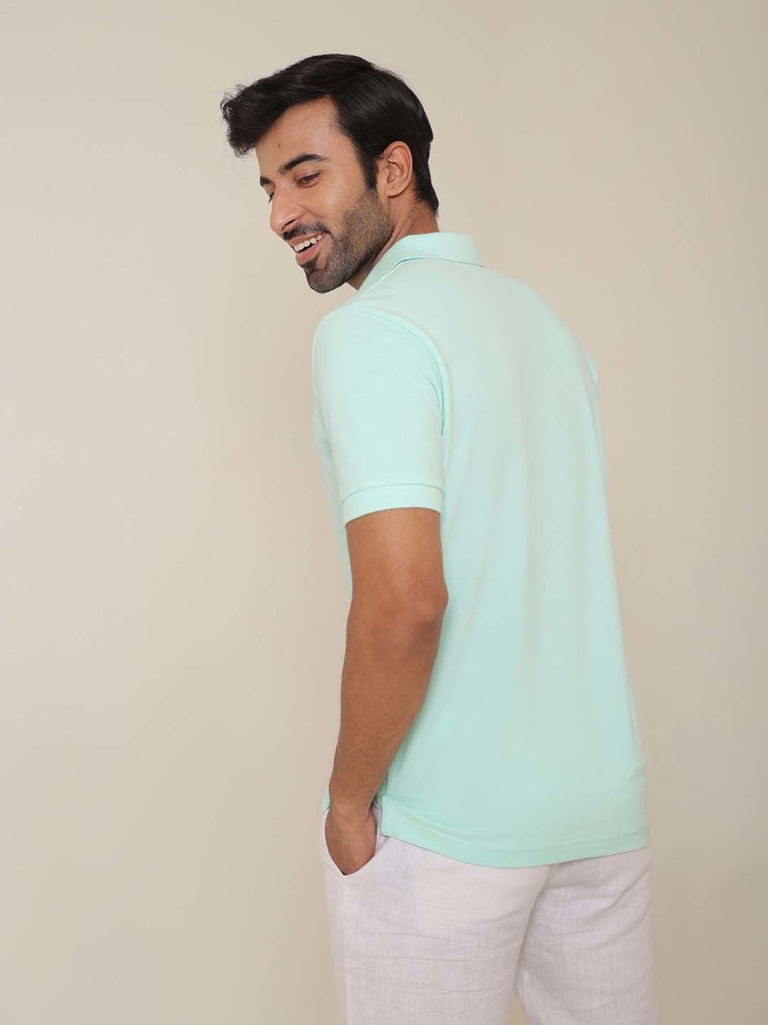 SUBTRACT Ice Green Regular Fit Cotton Polo T-Shirt