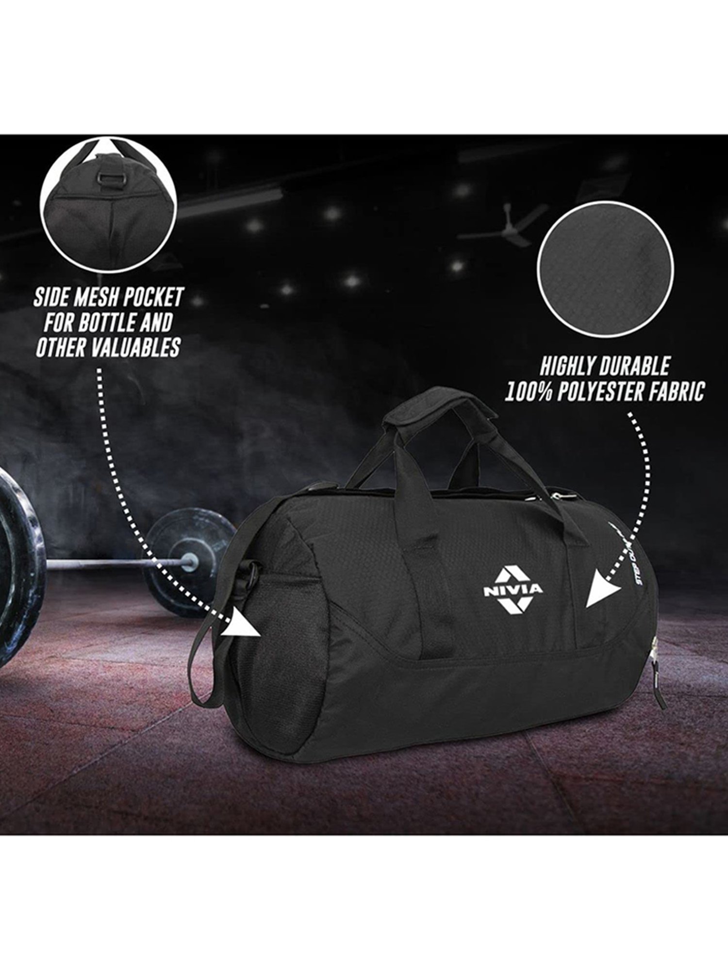 Nivia Beast Gym Bag (Black) Size - Medium