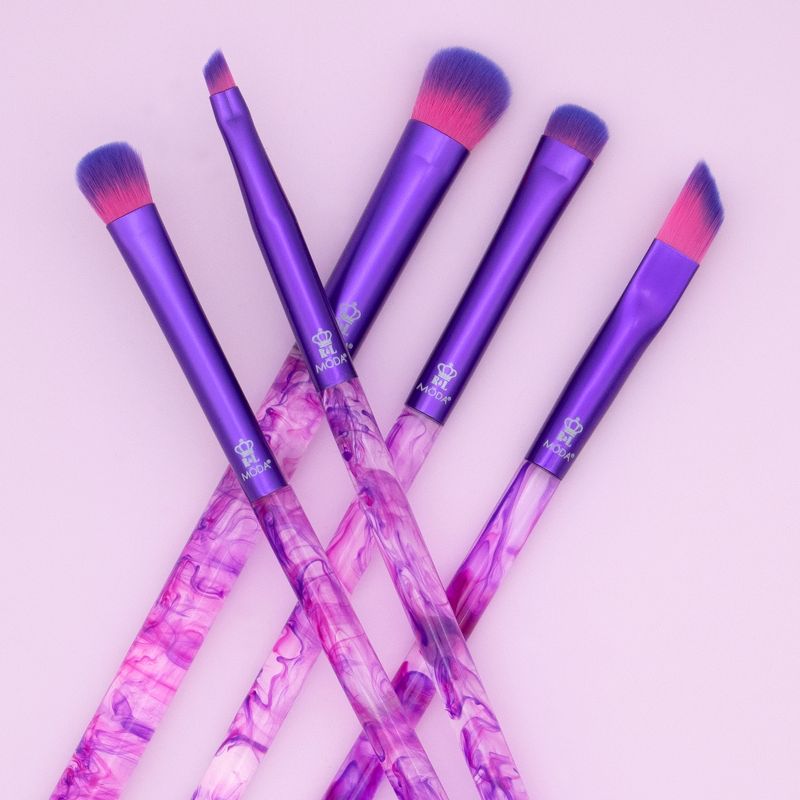 MODA Brush Purple Smoke Show 5pc Eye Makeup Brush Set, Includes - Domed Shadow, SM Shader, Triad Eye, and Angle Liner Brushes