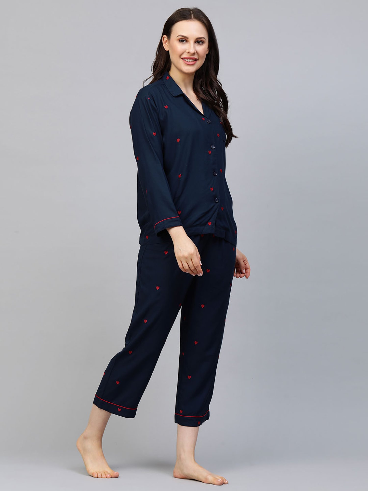 Chemistry Navy Embroidered Shirt With Pyjamas