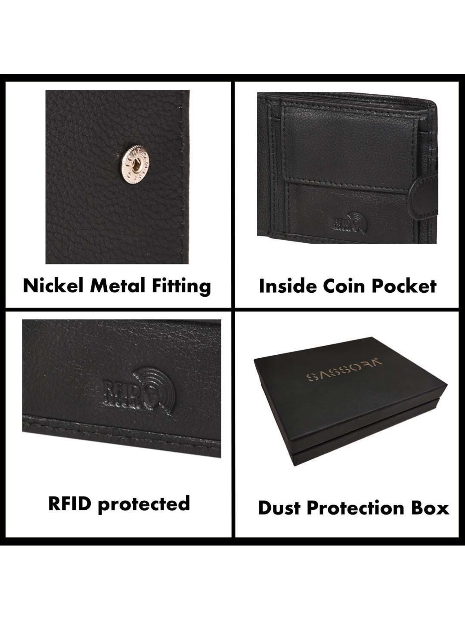 SASSORA Black Casual Leather Rfid Bi-Fold Wallet for Men