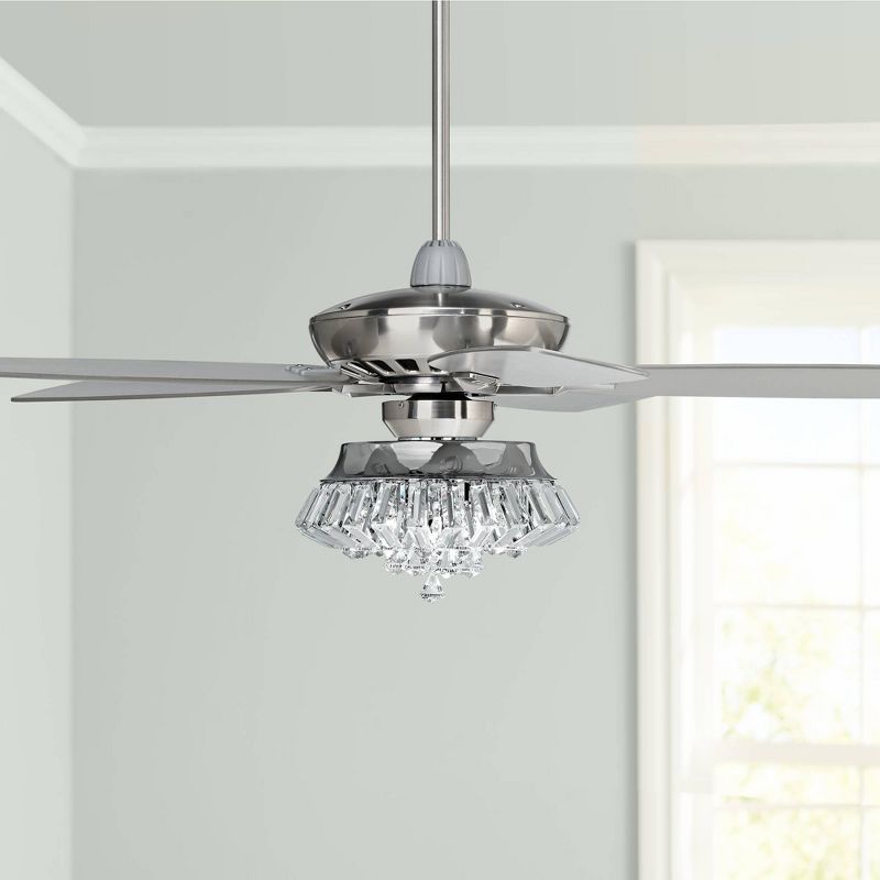 52" Casa Vieja Modern Ceiling Fan with Light LED Dimmable Remote Brushed Nickel Clear Crystal Ball Strand Living Room Kitchen
