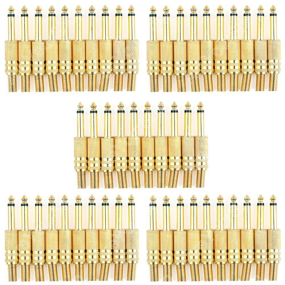 50 Pcs Gold Plated 6.35mm Male 1/4 Mono Jack Plug Audio Connector Soldering