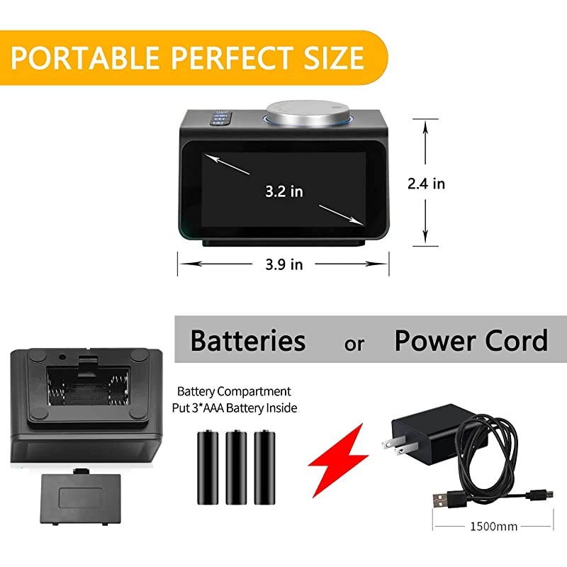Digital Alarm Clock with FM Radio Dual USB Charging Ports Temperature Detect Dual Alarms Snooze 5Level Brightness Dimmer Batteries Operated for Bedroom Small Sleep Timer