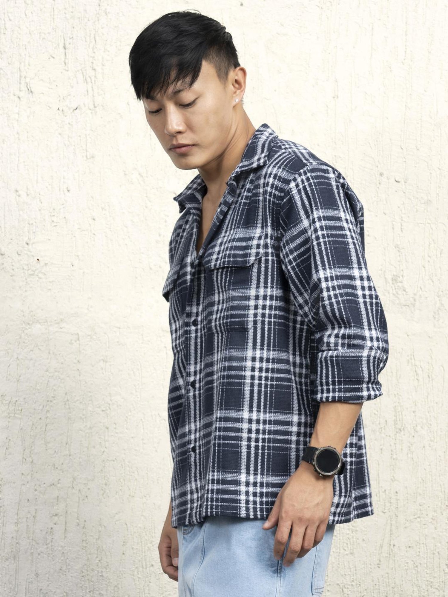 Hubberholme Men Cotton Long Sleeves Oversized Checked Double Pocket Shirt 17