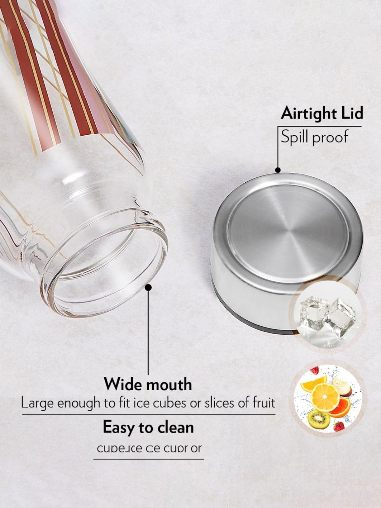 Borosil Water Bottle with Fridge Safe & Leakproof Set of 3 (Transparent, 1000 ml)