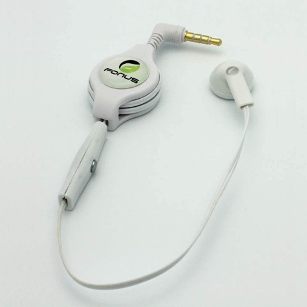 Retractable Headset Mono Hands-Free Earphone w Mic Single Earbud Headphone Wired [3.5mm] [White] Compatible with iPad 9.7 3 2 B7V