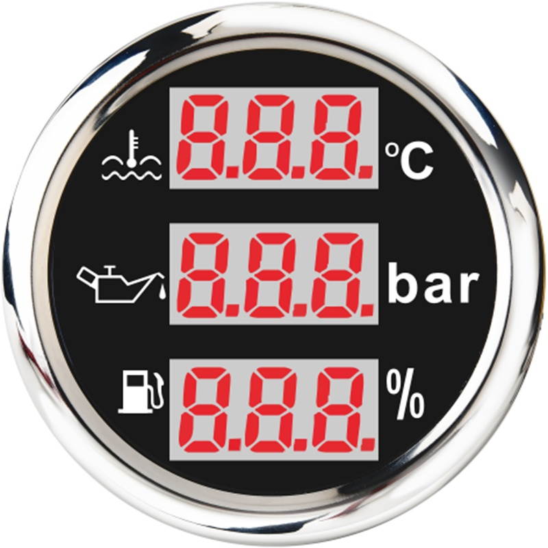 52mm 3 in 1 For Water Temp Meter Voltage Oil Pressure Gauge For Car Boat Marine Yachts Digital Gauges Auto Accessories