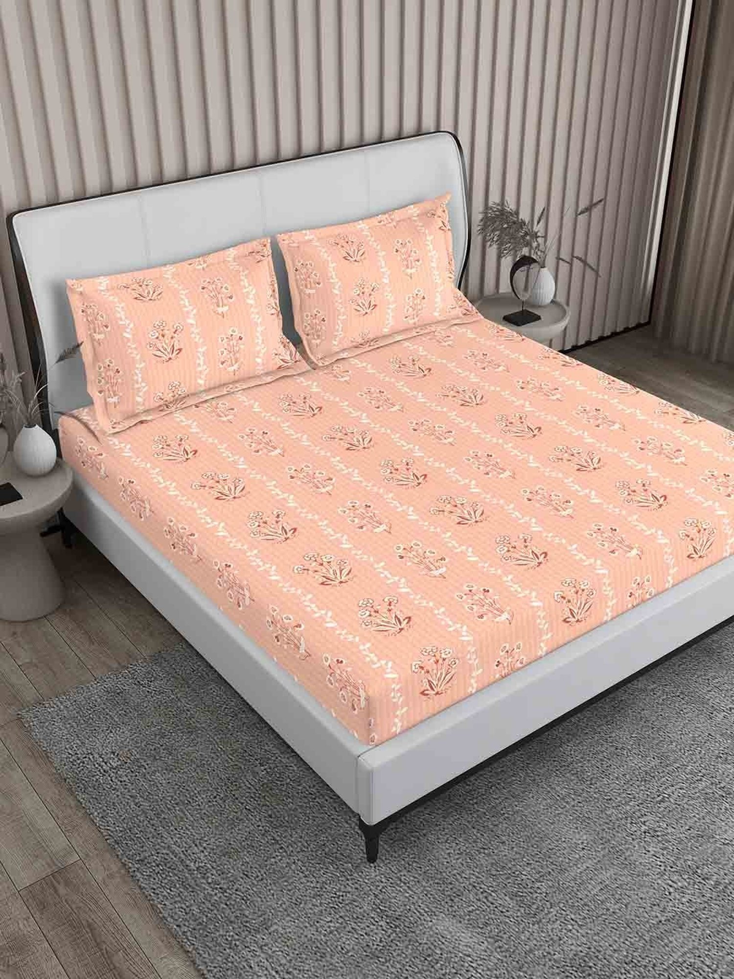 Boutique Living Magnifique  Floral Orange 200 TC Cotton King Bed Sheet with 2 Pillow Covers