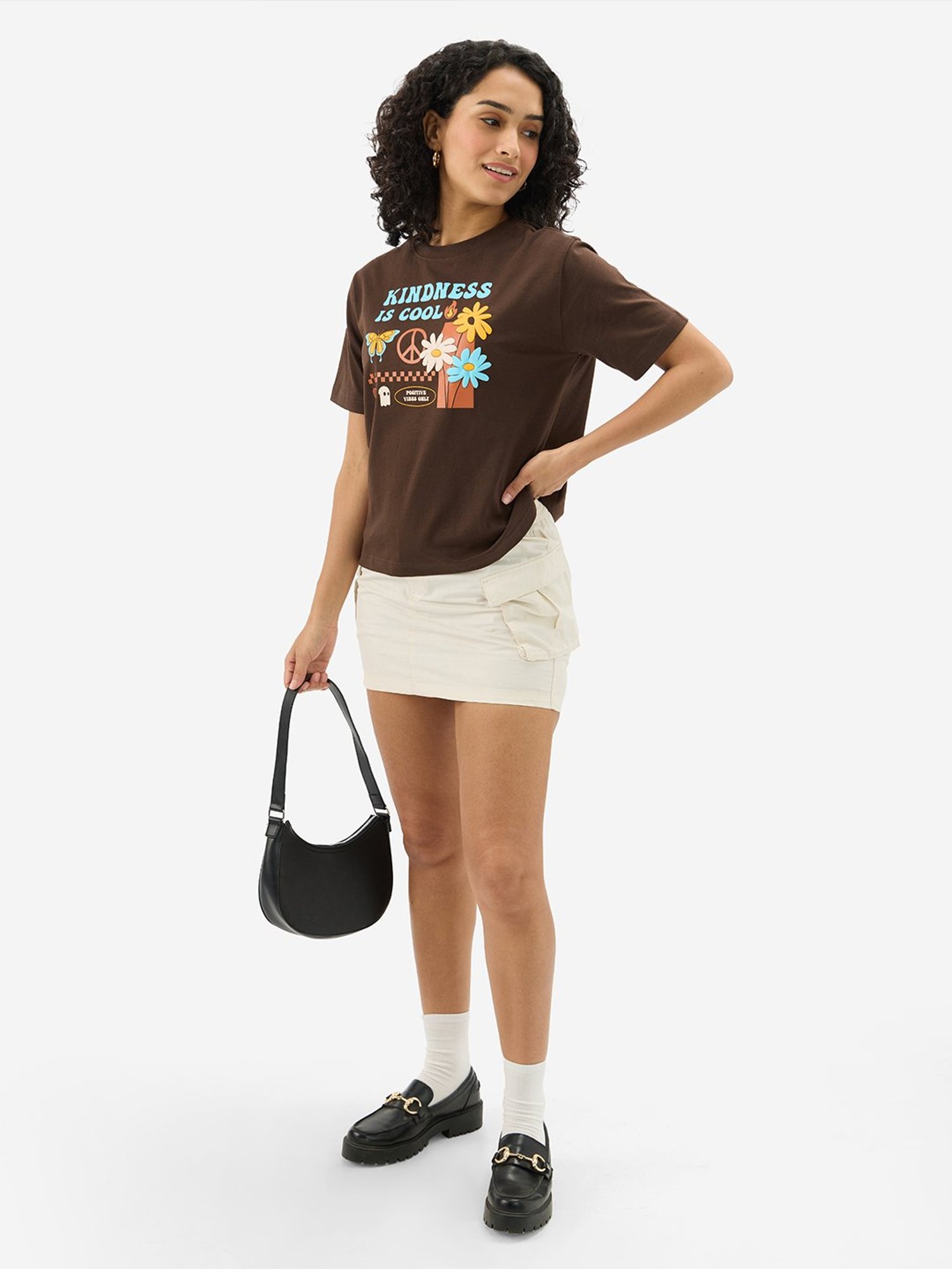 The Souled Store Brown Cotton Graphic Print T-Shirt
