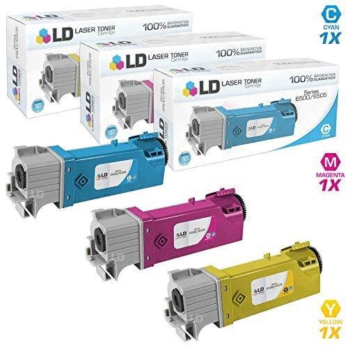 ld compatible xerox phaser 6500 set of 3 high yield toner cartridges: 106r01594 cyan, 106r01595 magenta and 106r01596 yellow for 6500, 6500/dn, 6500n and workcentre 6505