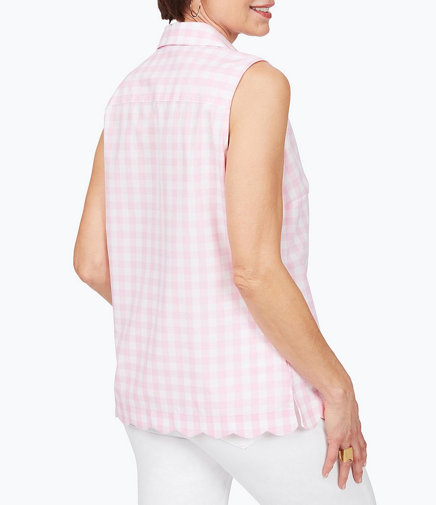 Foxcroft Lilith Gingham Sleeveless Point Collar Button Front Blouse