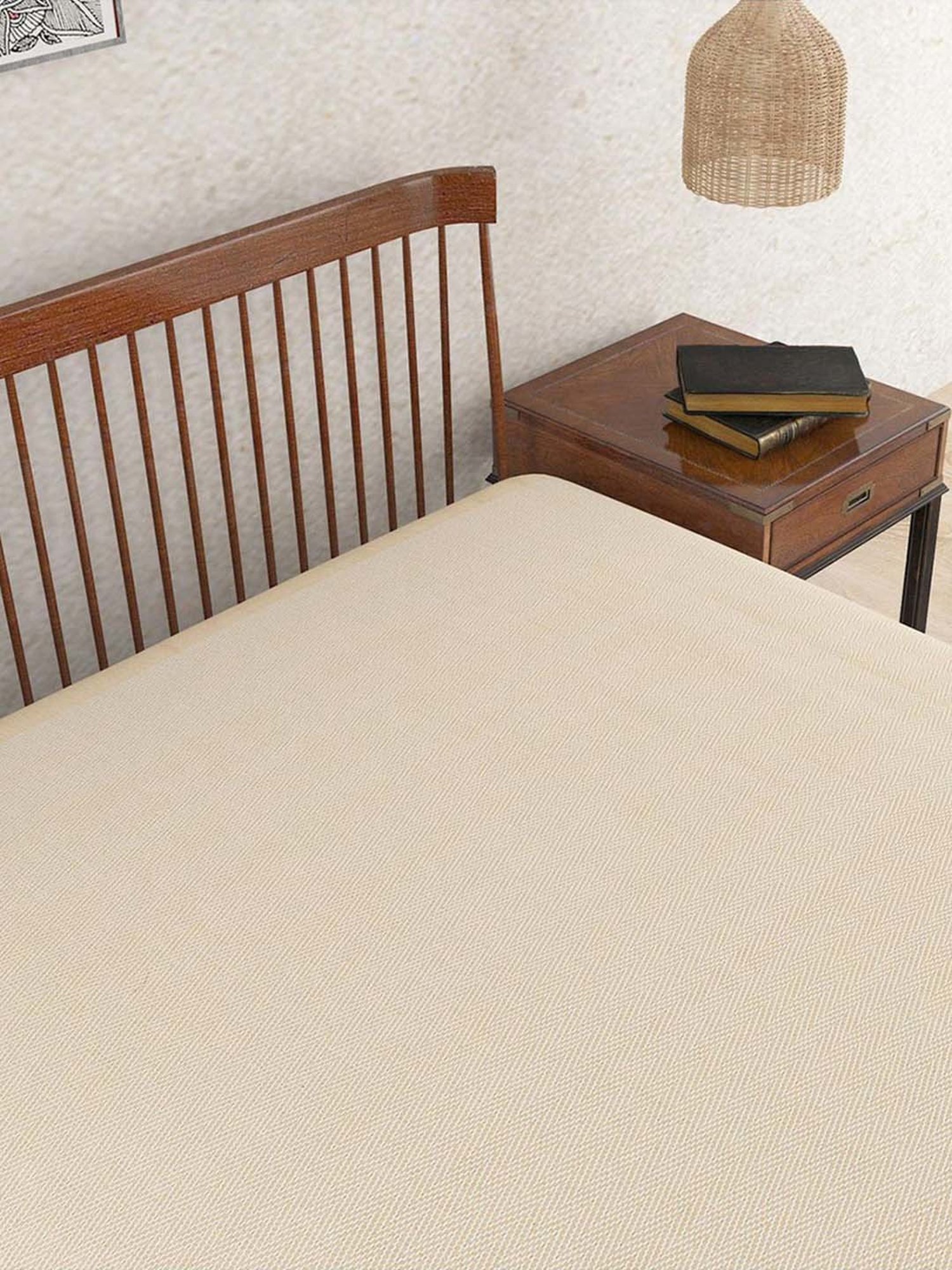 Fabindia Home Azig Beige Cotton 120 TC Double Bed Cover