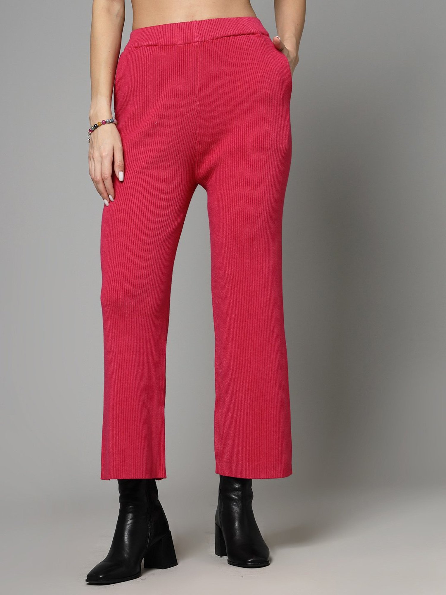 Mafadeny Dark Pink Regular Fit Mid Rise Palazzos