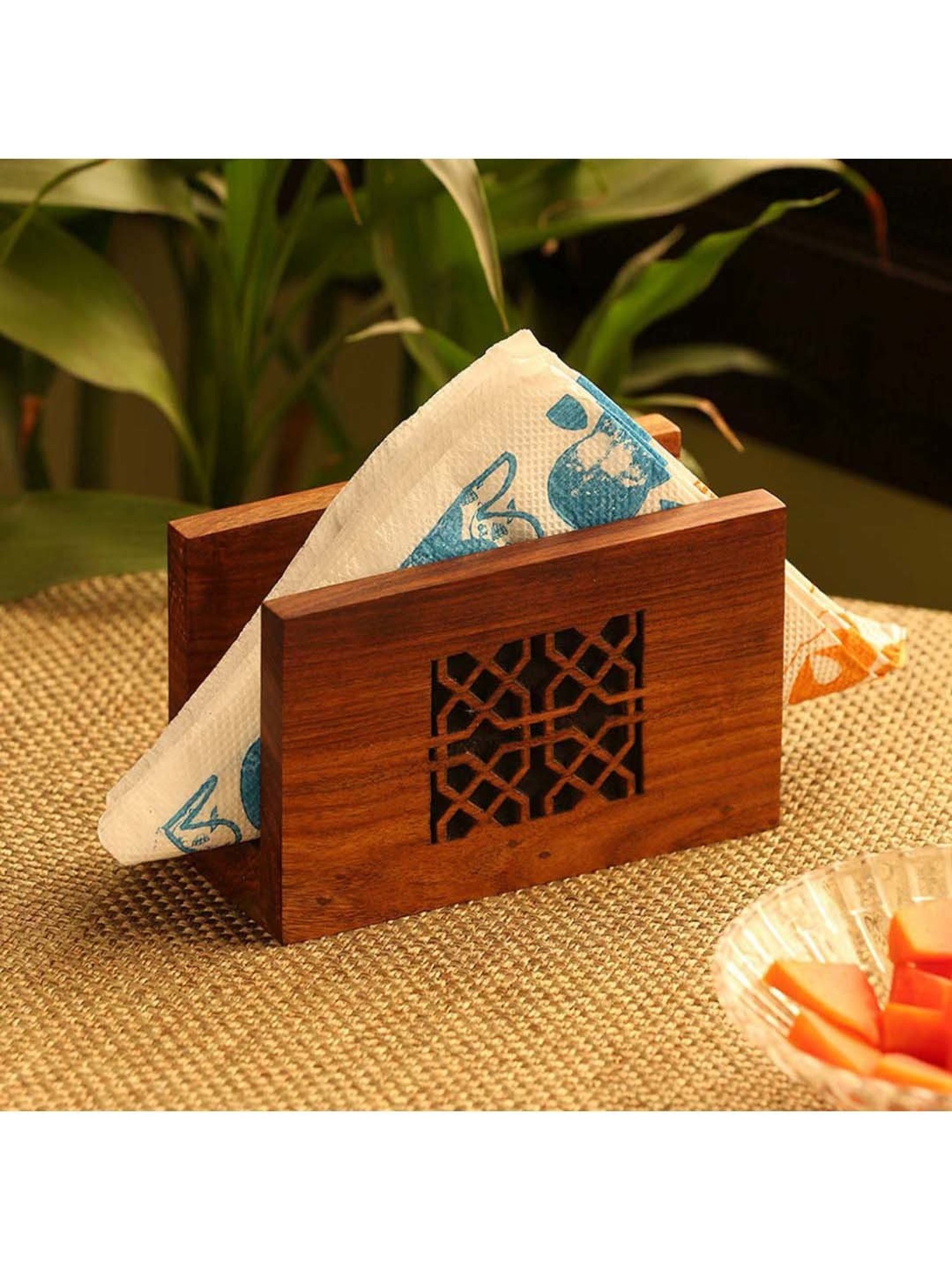 ExclusiveLane The Dancing Peacock Brown Sheesham Wood Napkin Holder - Set of 1