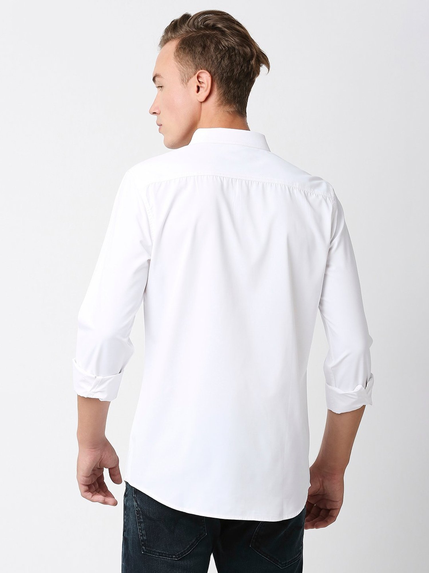 SOLEMIO White Slim Fit Cotton Shirt
