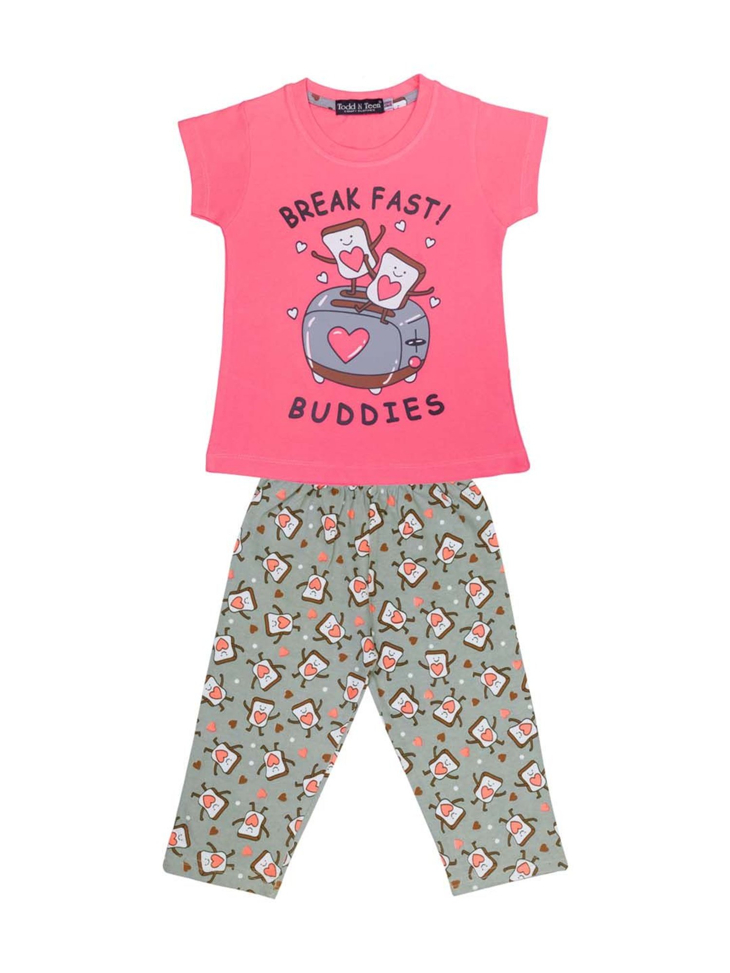 Todd N Teen Kids Yellow & Pink Cotton Printed T-Shirt & Capris - Pack of 2