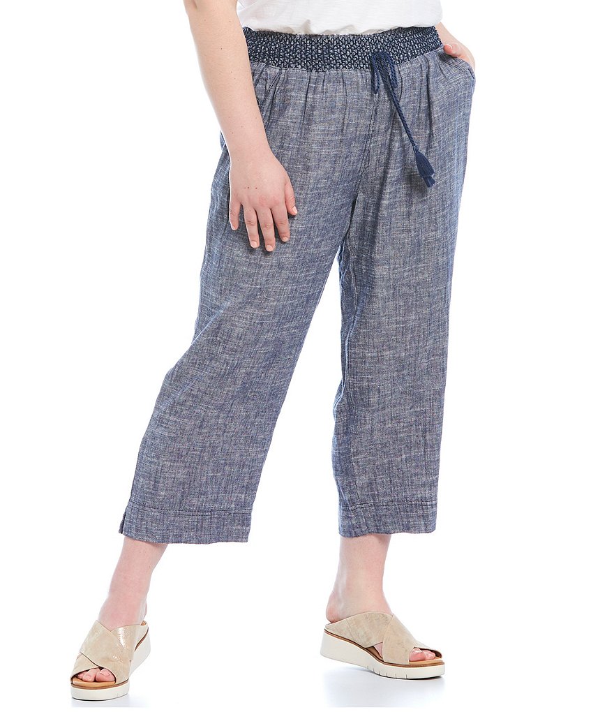 Westbound Plus Size Wide Leg Linen Capri Pants
