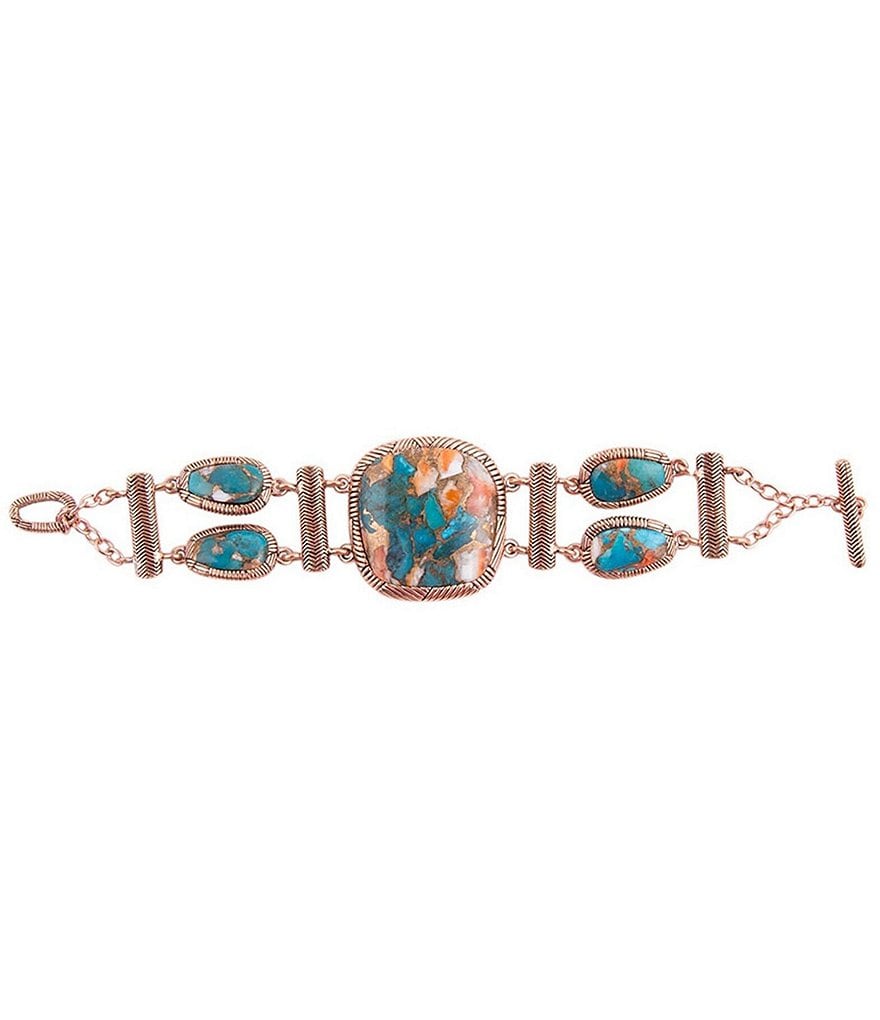 Barse Copper, Spiny Oyster Shell and Turquoise Matrix Statement Toggle Bracelet