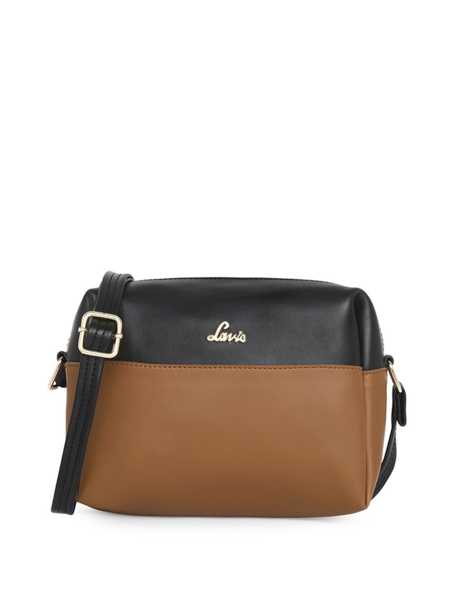 Lavie Hilite Black & Tan Synthetic Solid Sling Handbag