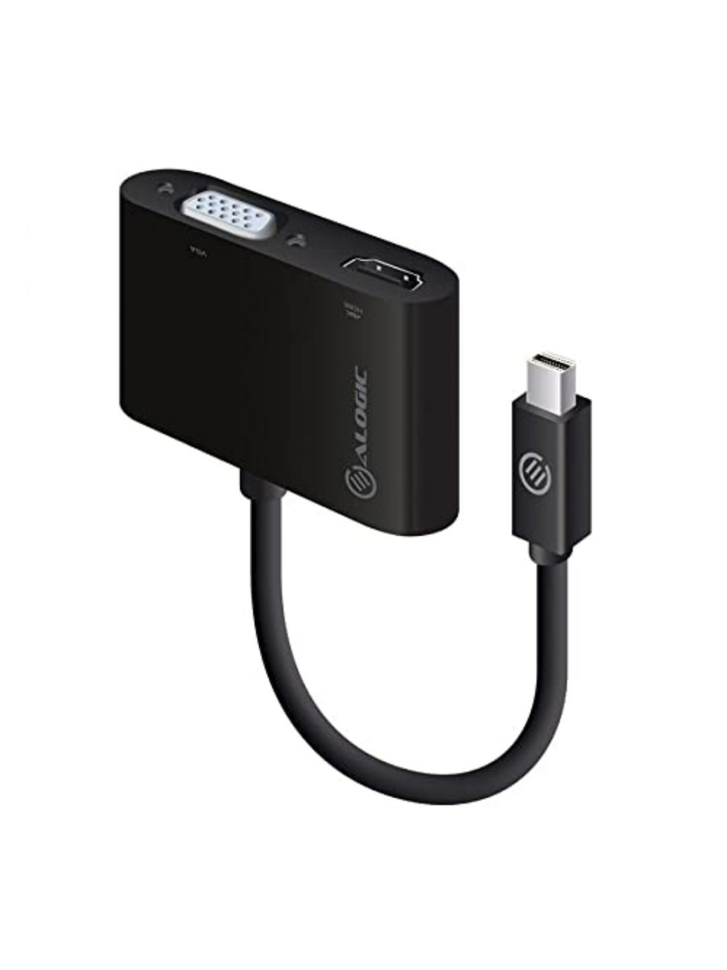 Alogic 2-in-1 Mini Display Port to 4K HDMI,VGA Adapter Male to 2-Female (Black)
