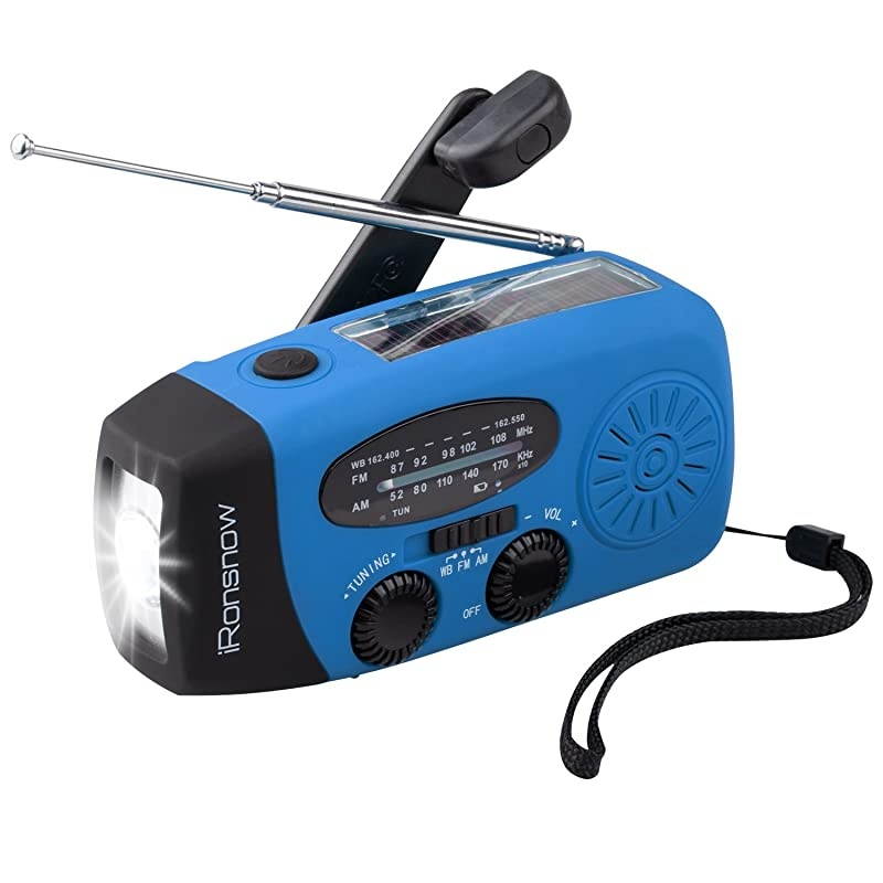 Upgraded Version  IS088+ 1000mAh Solar Hand Crank Radio AMFMNOAAWB Weather Emergency Radio Dynamo LED Flashlight Power Bank for iPhoneAndroid Smart Phone Blue