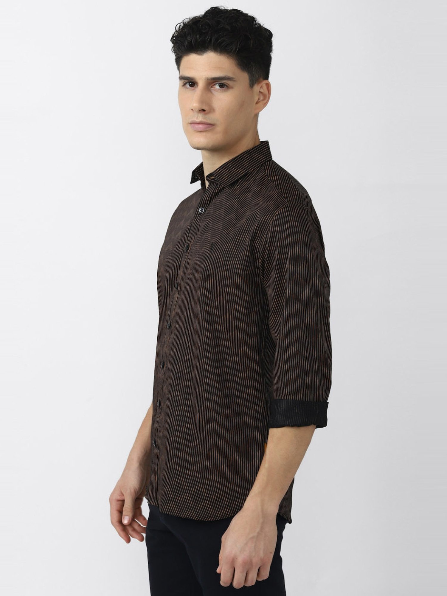 V Dot Brown Slim Fit Self Pattern Shirt