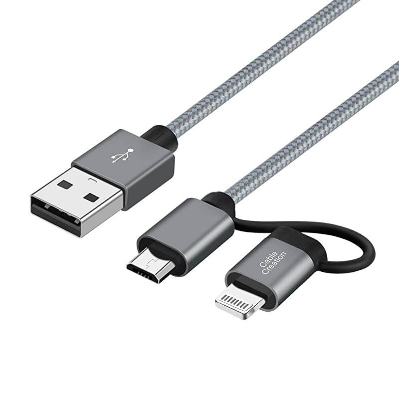 4FT 2in1 iPhone and Android Charging Cable  MFi Certified Lightning and Micro USB to USB Charge Data Cord Compatible iPhone 12 11 X 8 8 Plus7 Samsung Nexus LG HTC Gray