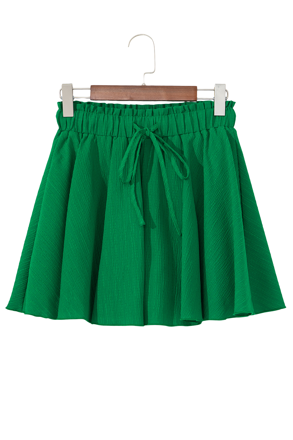 Dark Green Textured Frill High Waist Ruffle Wide Leg Shorts