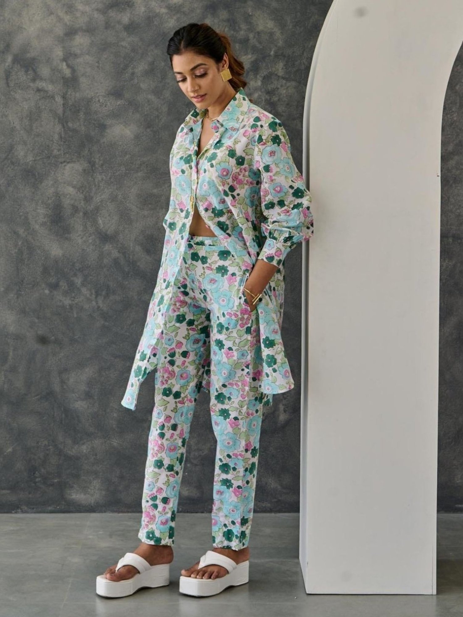 Gulaal Blue Pastel Floral Kurta with Straight Fit Pant