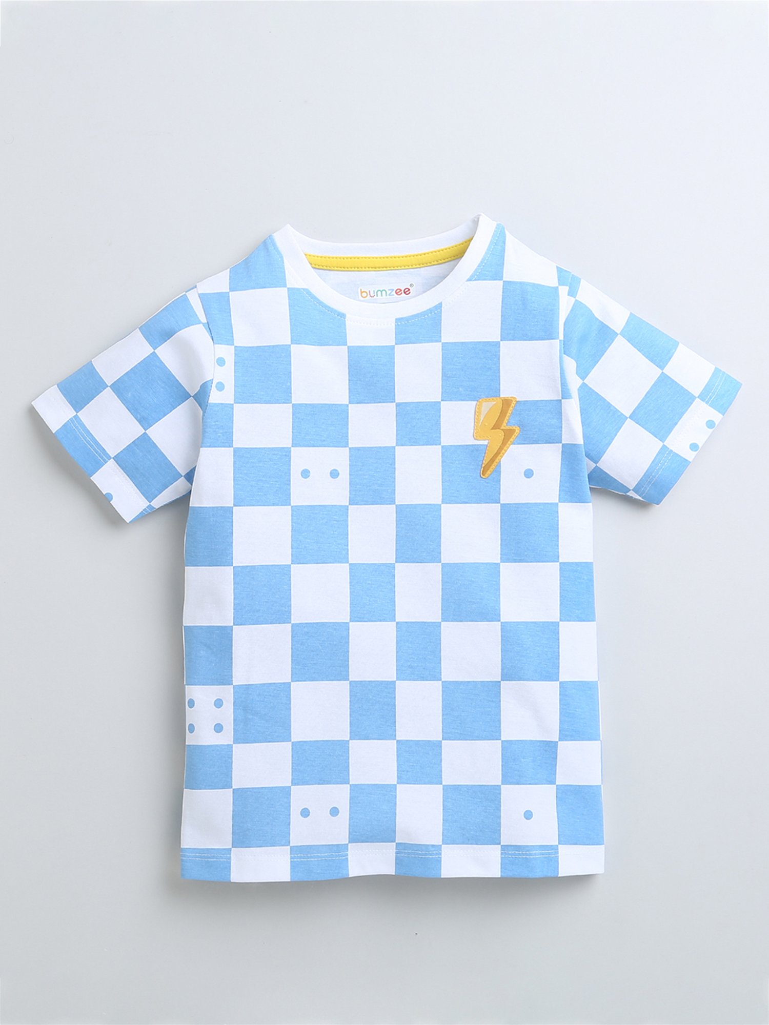 Bumzee Kids White & Blue Checks T-Shirt