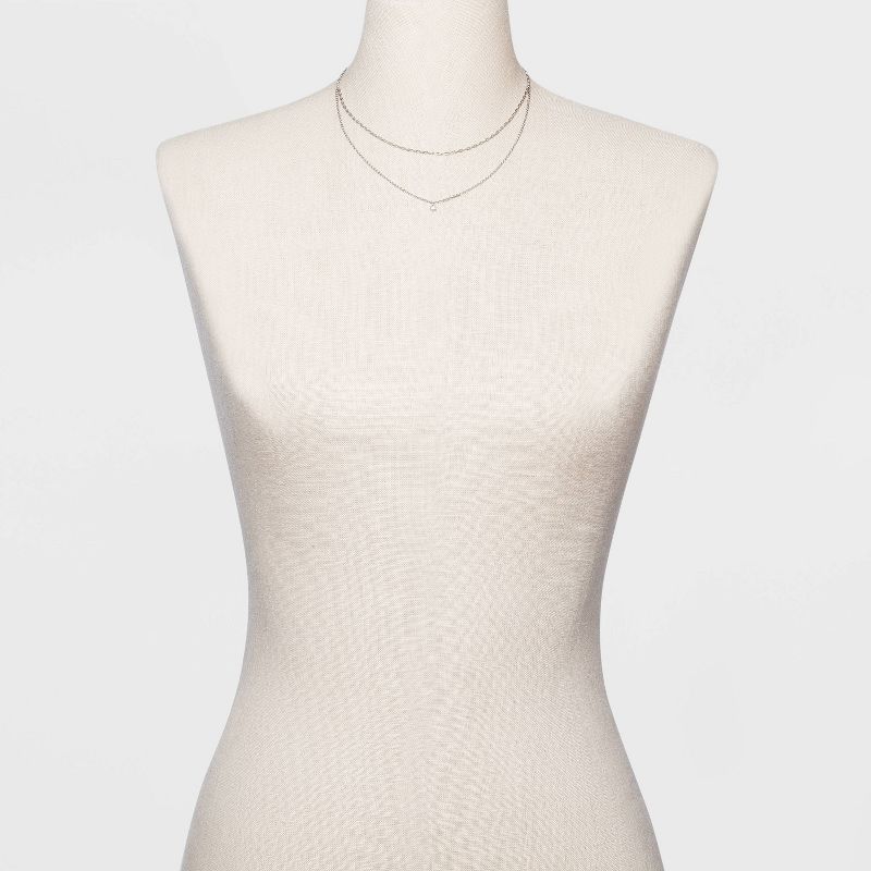 Silver Plated Paperlink Chain and Pierced Cubic Zirconia Necklace Set - A New Day™ Silver