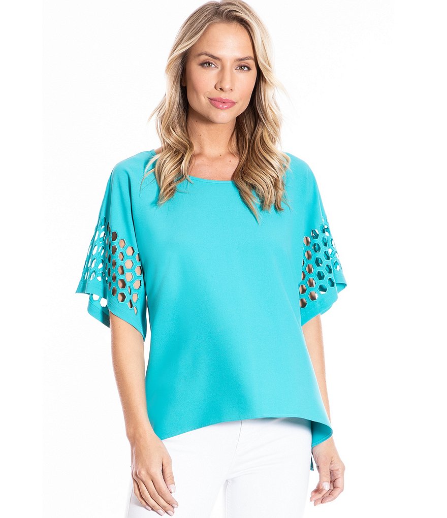Ali Miles Laser Cut Dolman Sleeve Top