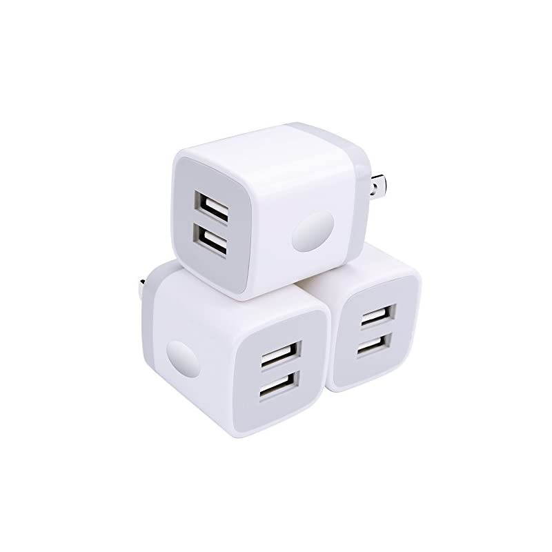 Charger USB Brick 3Pack 21A5V Dual Port USB Plug Charger Cube Power Adapter Fast Charging Block for iPhone X 8 7 6 Plus 5S iPad Samsung Galaxy S8 S7 S6 Edge LG ZTE Moto Android Phone