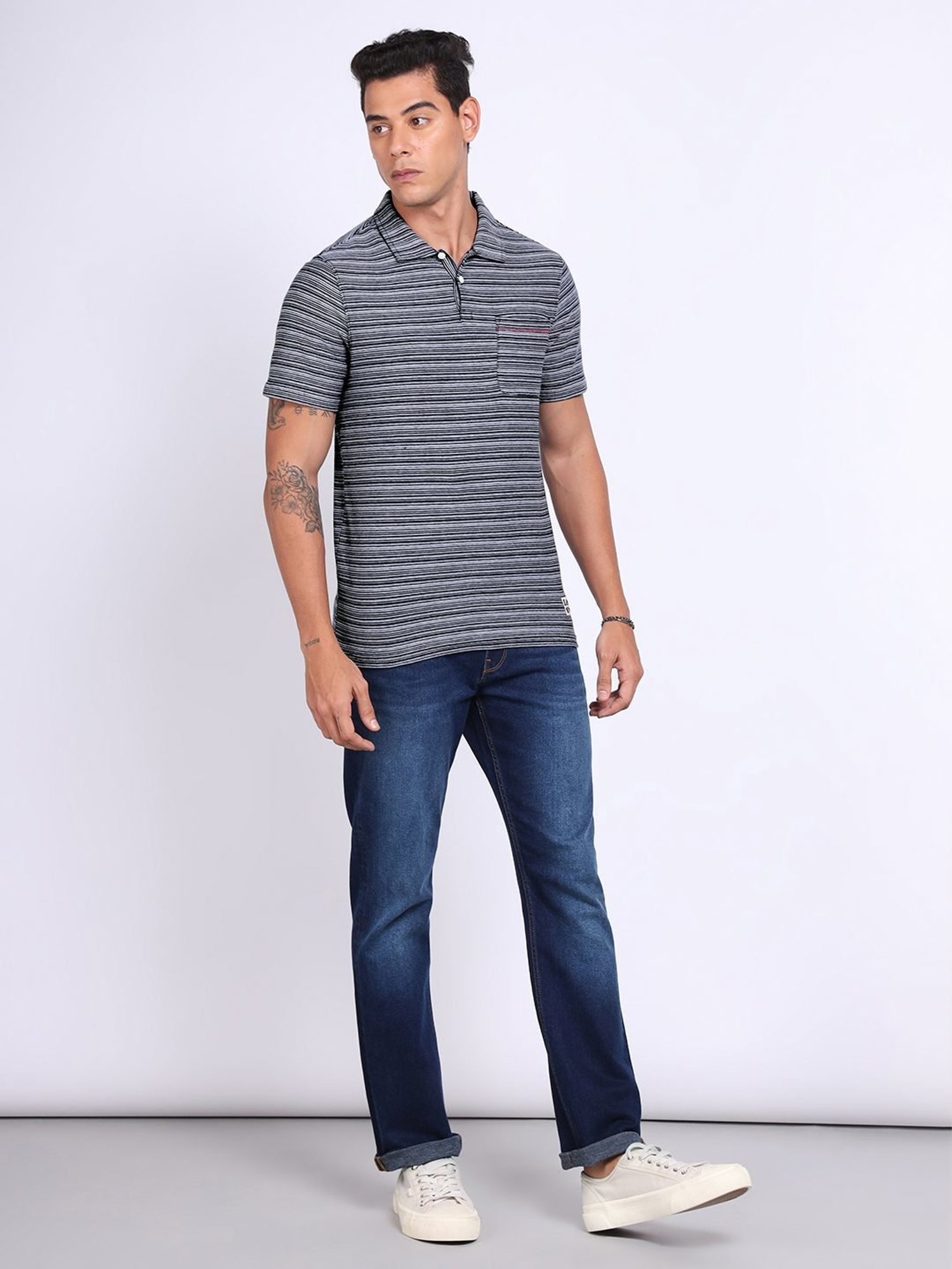 Lee Navy Regular Fit Striped Polo T-Shirt