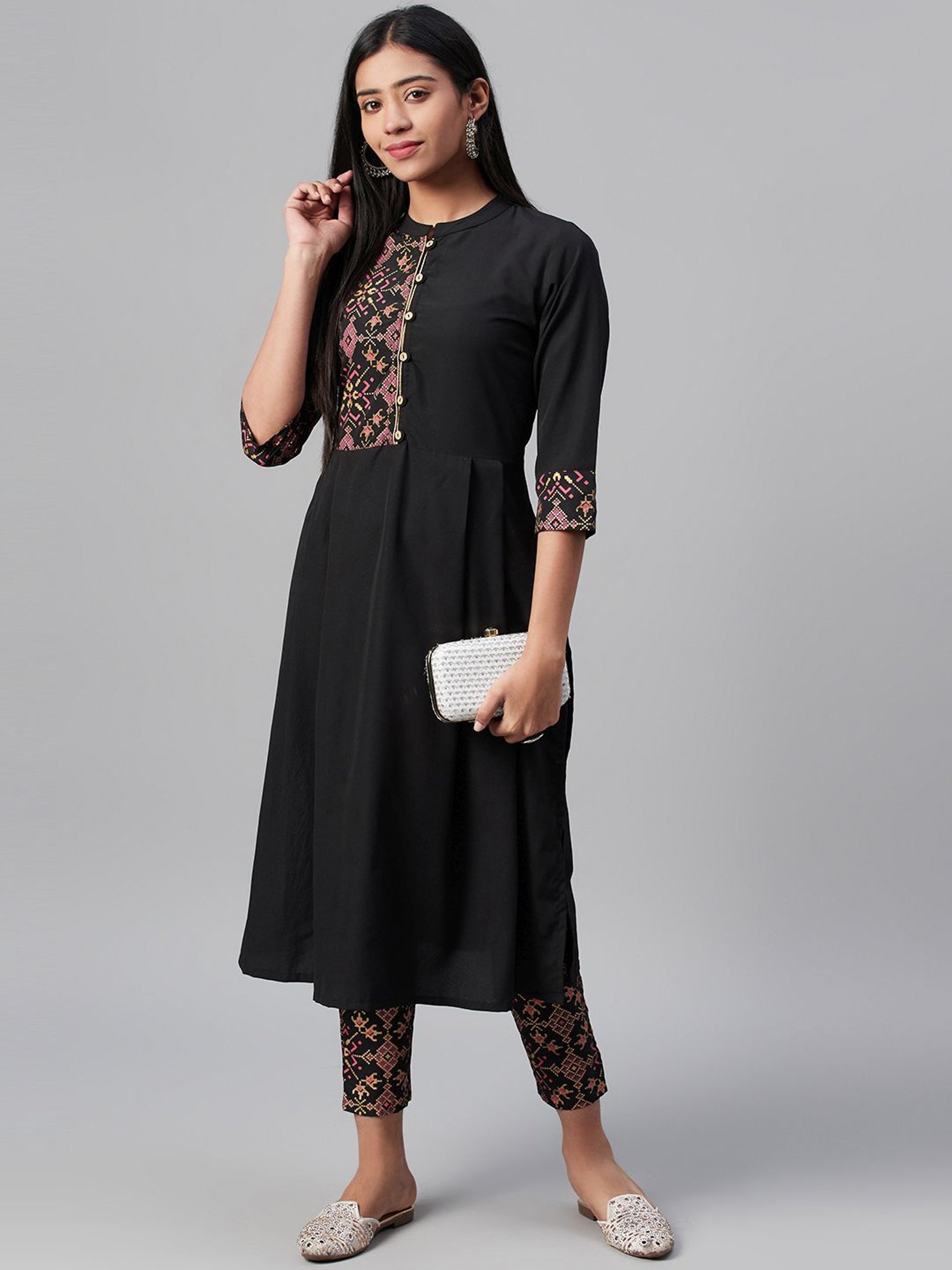 Ziyaa Black Printed Straight Kurta