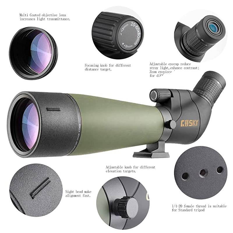 Updated Spotting Scope with Tripod, Carrying Bag - BAK4 Angled Scope  Shooting Hunting Bird Watching Wildlife Scenery (Phone Mount+SLR Mount Compatible with Canon)