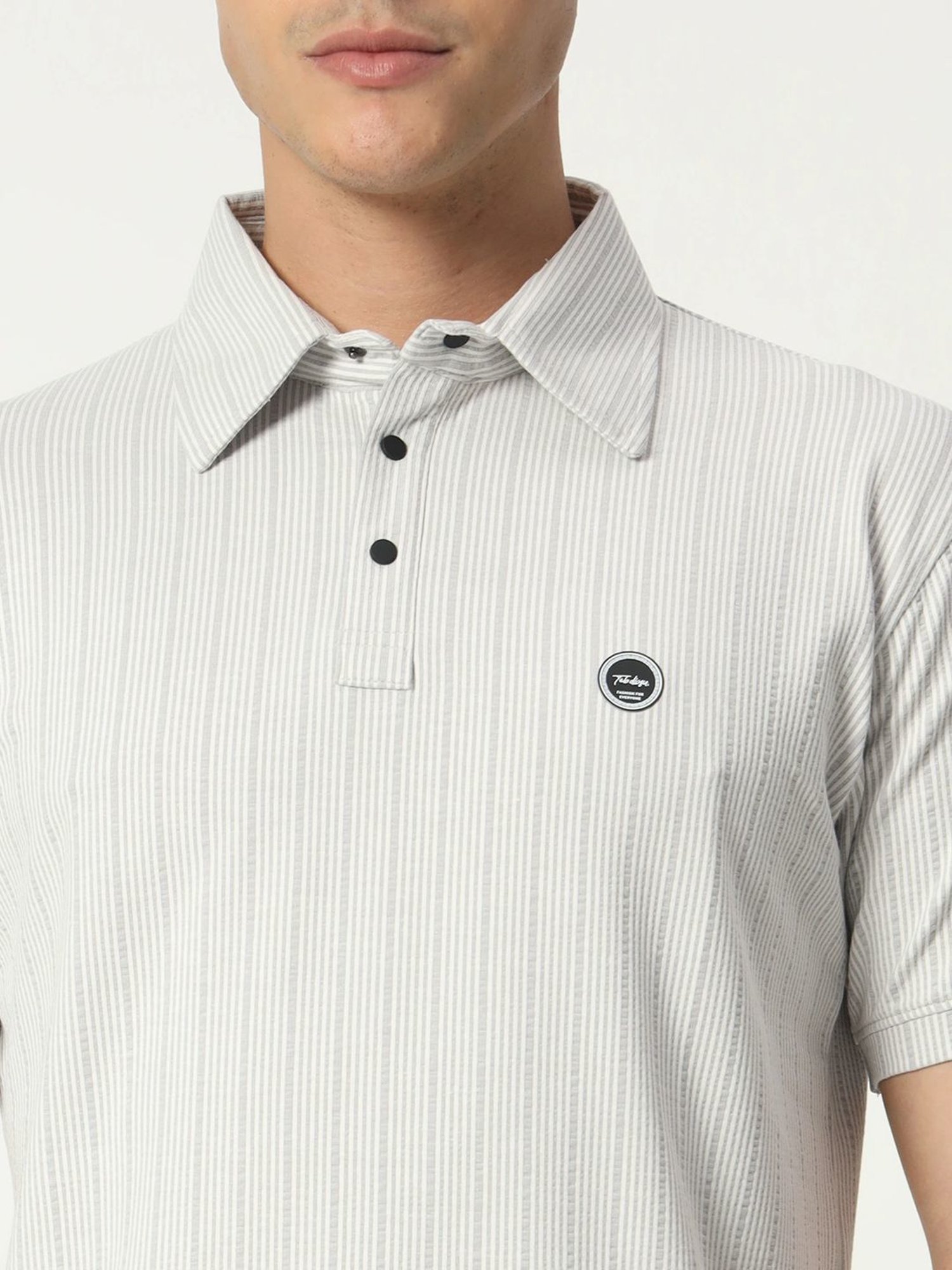 Tab91 White Regular Fit Striped Polo T-Shirts