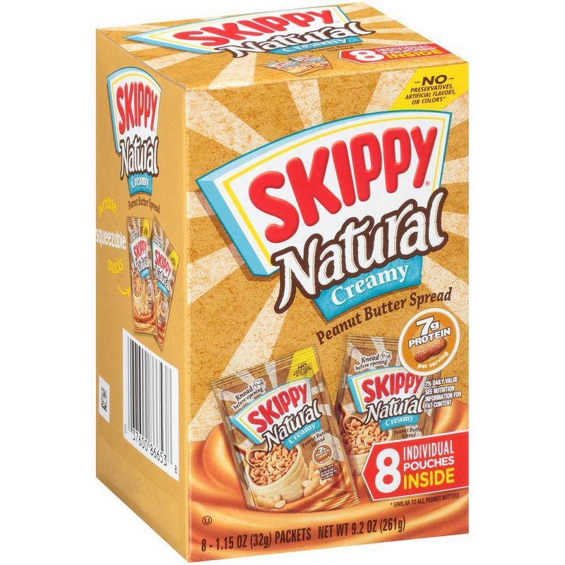 Skippy Natural Creamy Peanut Butter Individual Squeeze Packs – 1.15oz/8pk